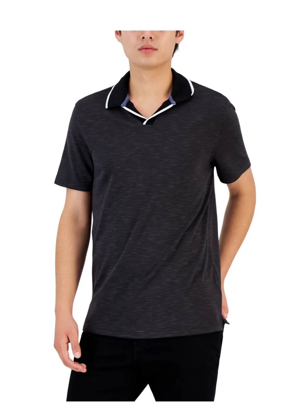 NWT Alfani Men's Black Short Sleeve Jonny collar Polo with Contrast Trim